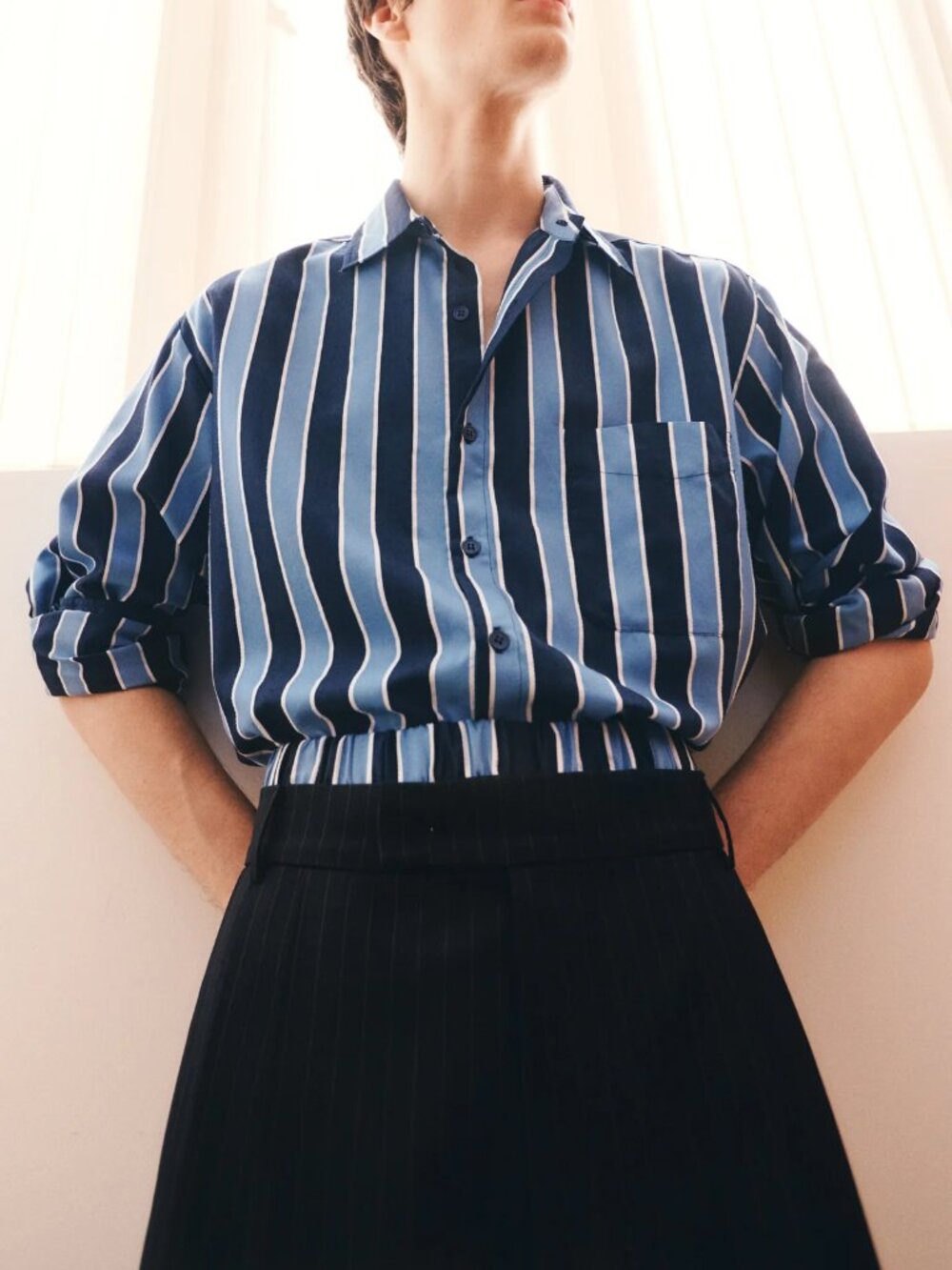 The Frankir Shop Sinclair blue and navy striped shirt